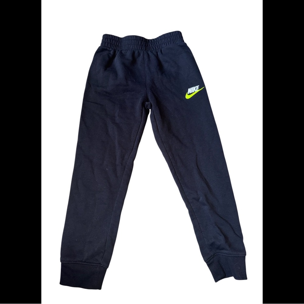 Nike Boys Black Jersey Joggers Sweatpants with Neon Yellow Logo Sz 6M Pre-Loved
